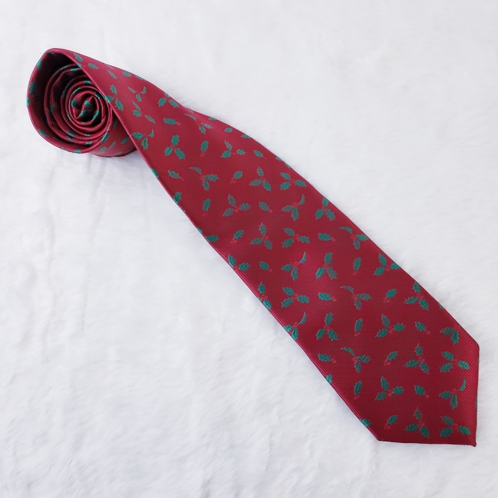 John Ashford Men Christmas Tie Holly Woven - NWT